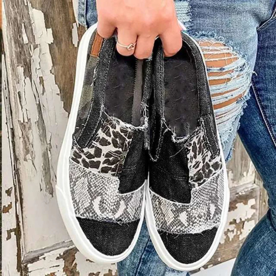 Casual lærredssko med leopardprint - Logan