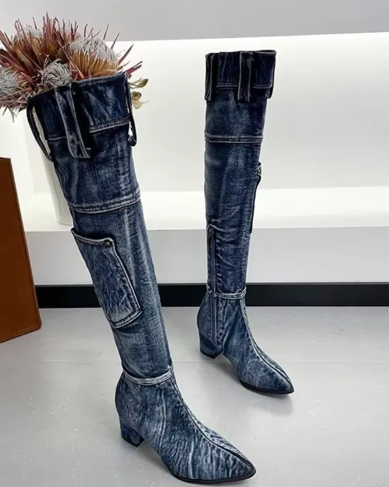 Knæhøje støvler i denim til kvinder - Veniva