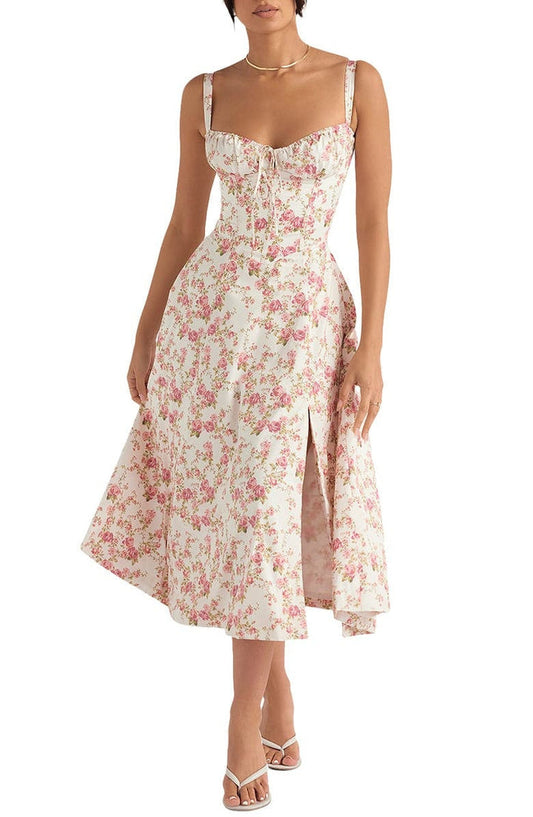 Blomstret bustier-kjole med taljeformning - Trinity
