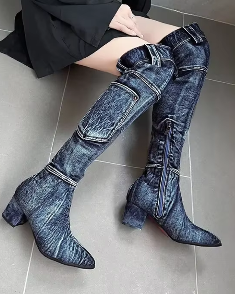 Knæhøje støvler i denim til kvinder - Veniva