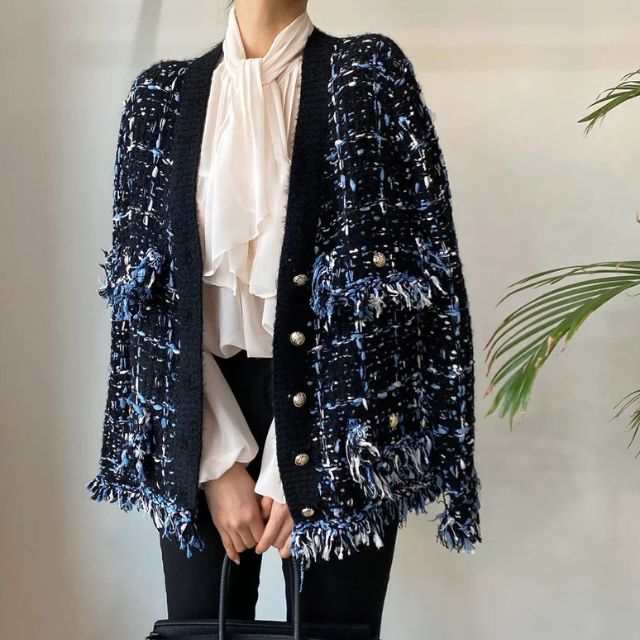 Tweedblazer med frynsede kanter - Blanca