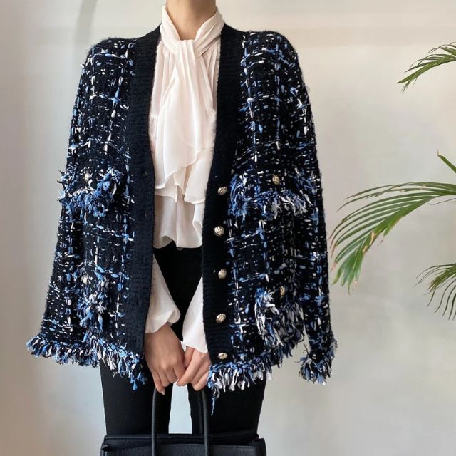 Tweedblazer med frynsede kanter - Blanca