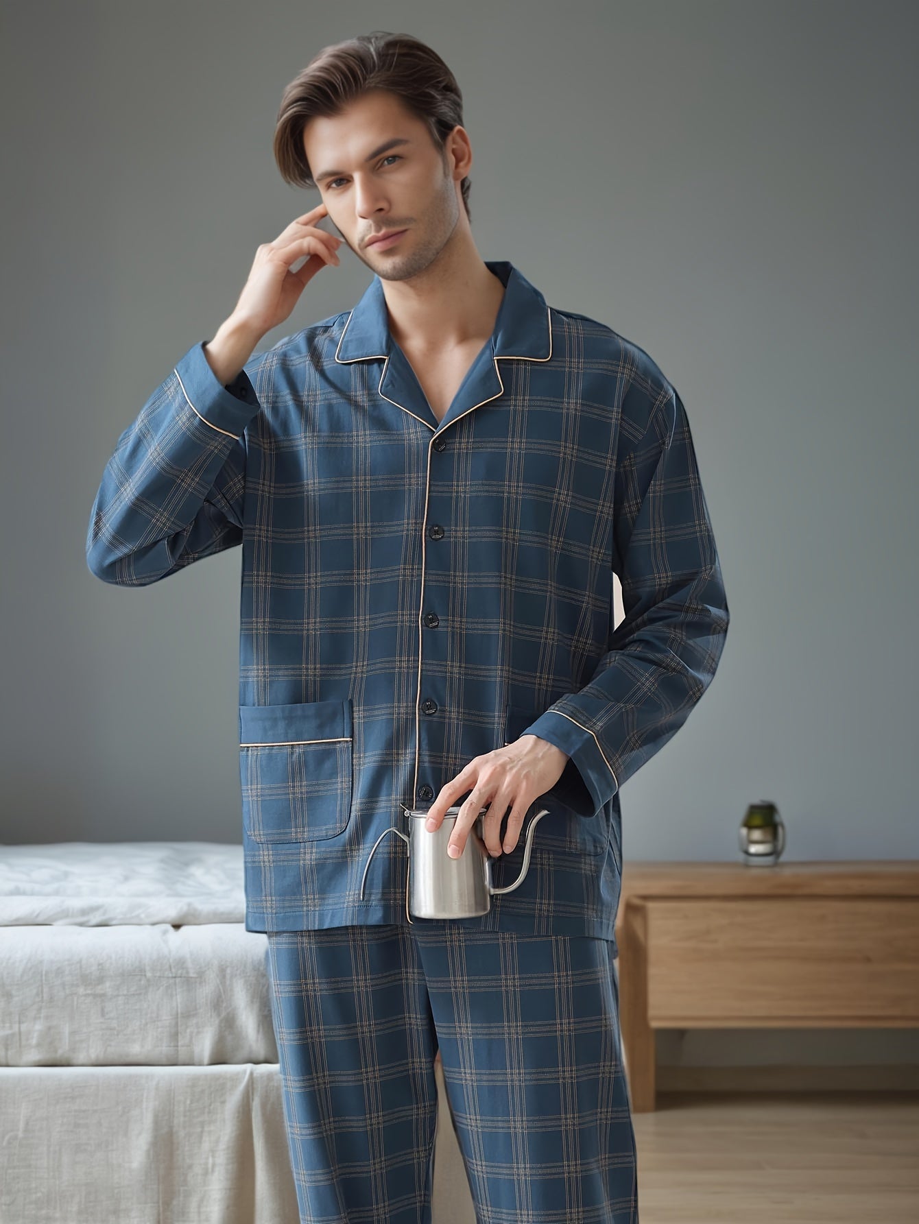 Blødt ternet pyjamas-sæt til mænd - Ravin