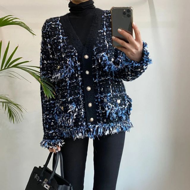 Tweedblazer med frynsede kanter - Blanca