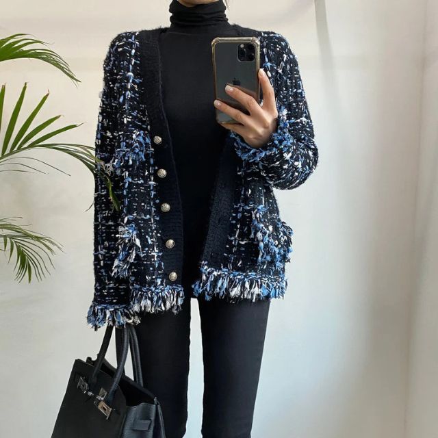 Tweedblazer med frynsede kanter - Blanca
