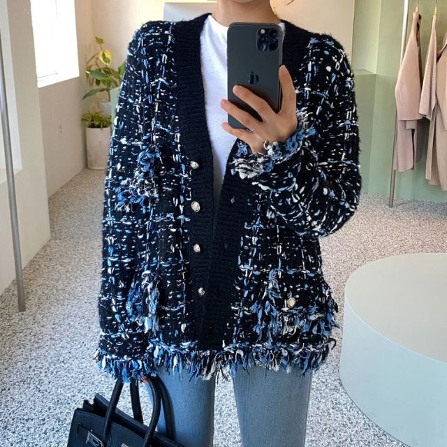 Tweedblazer med frynsede kanter - Blanca