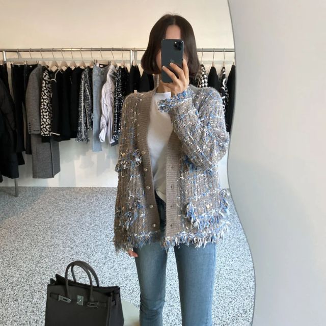 Tweedblazer med frynsede kanter - Blanca