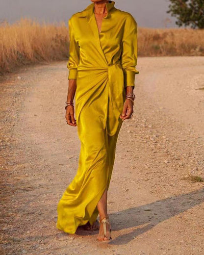 Silke Satin Wrap Maxi Skjortekjole - Maida