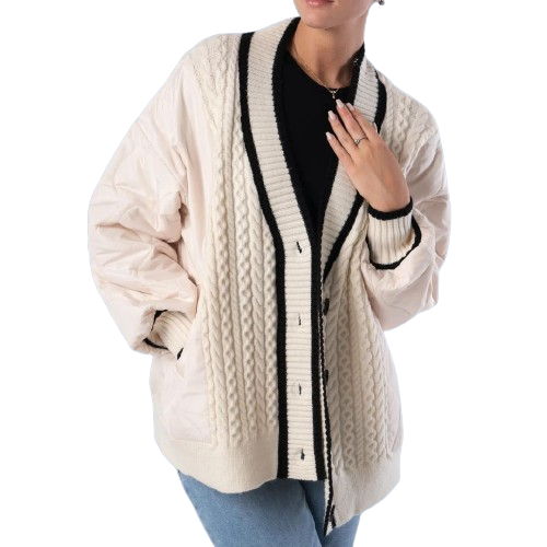 Trendy tofarvet kabelstrikket cardigan - Dwan