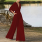 Genevieve - Elegant rødbrun jumpsuit med V-hals og løse bukser