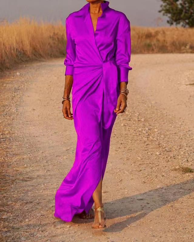 Silke Satin Wrap Maxi Skjortekjole - Maida