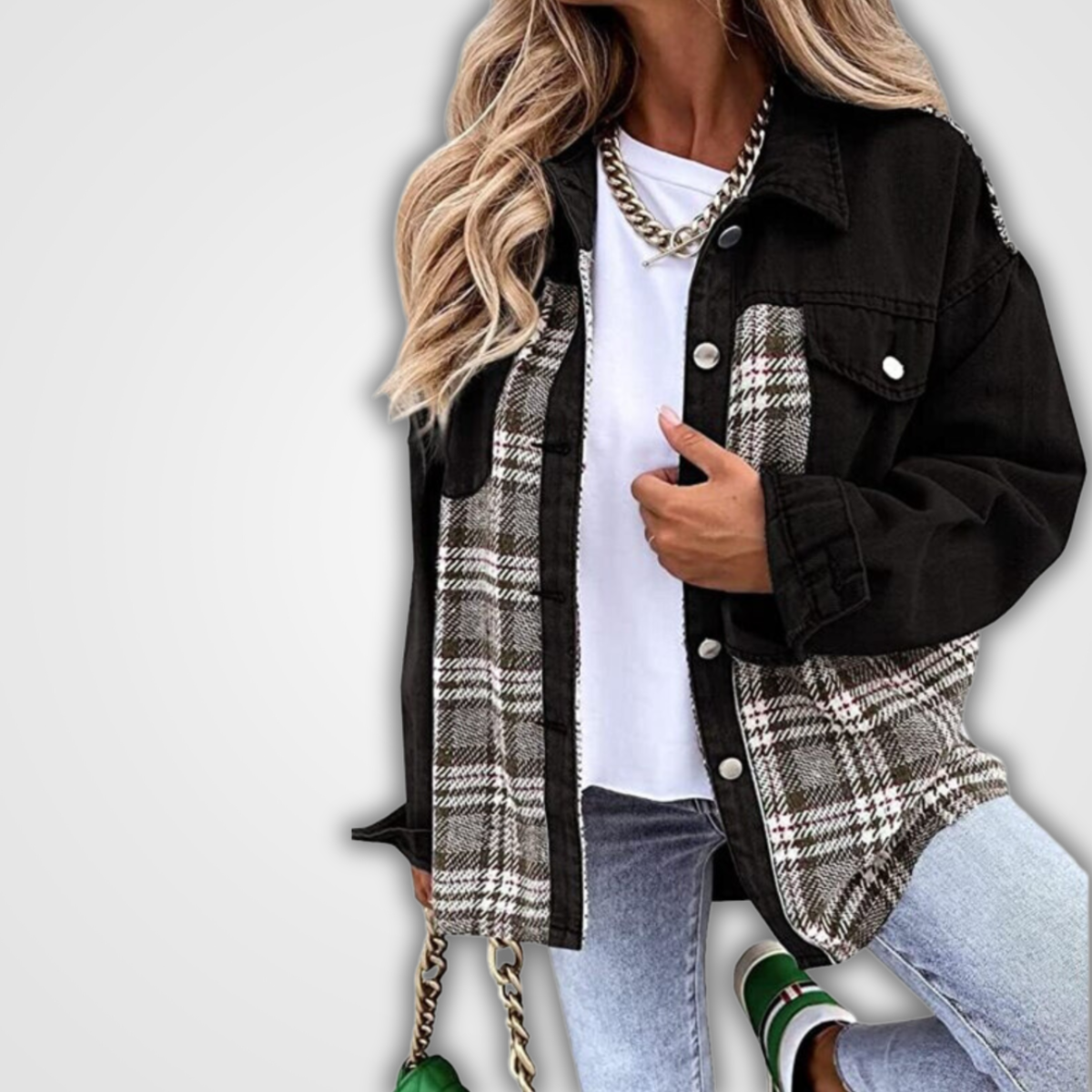 Plaid revers knap ned Shacket Jakke - Vorna