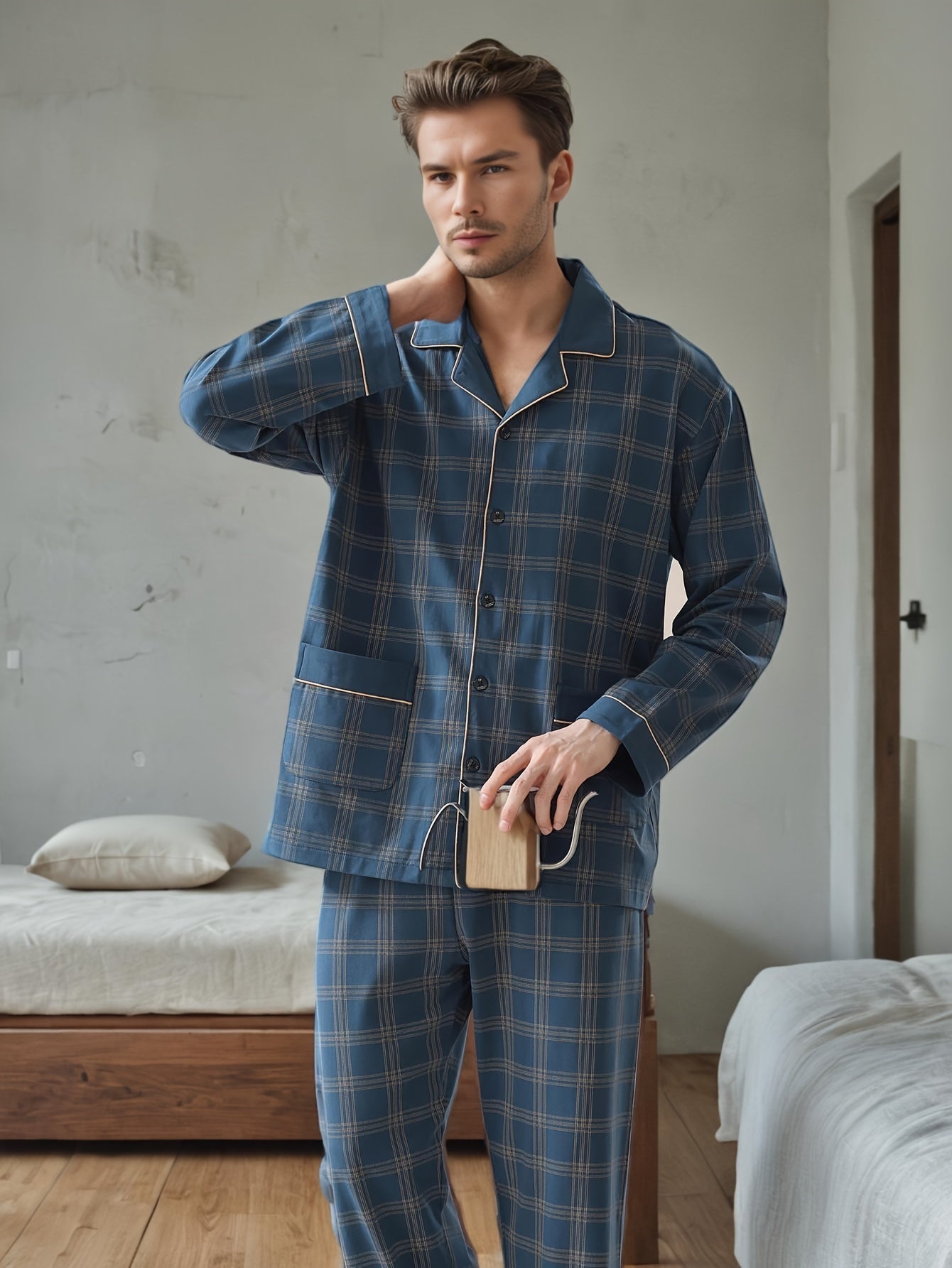 Blødt ternet pyjamas-sæt til mænd - Ravin