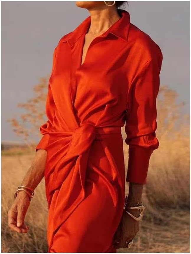 Silke Satin Wrap Maxi Skjortekjole - Maida