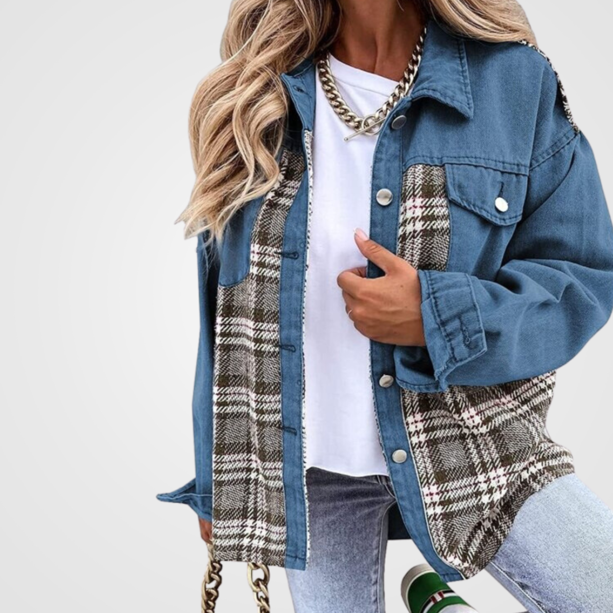 Plaid revers knap ned Shacket Jakke - Vorna