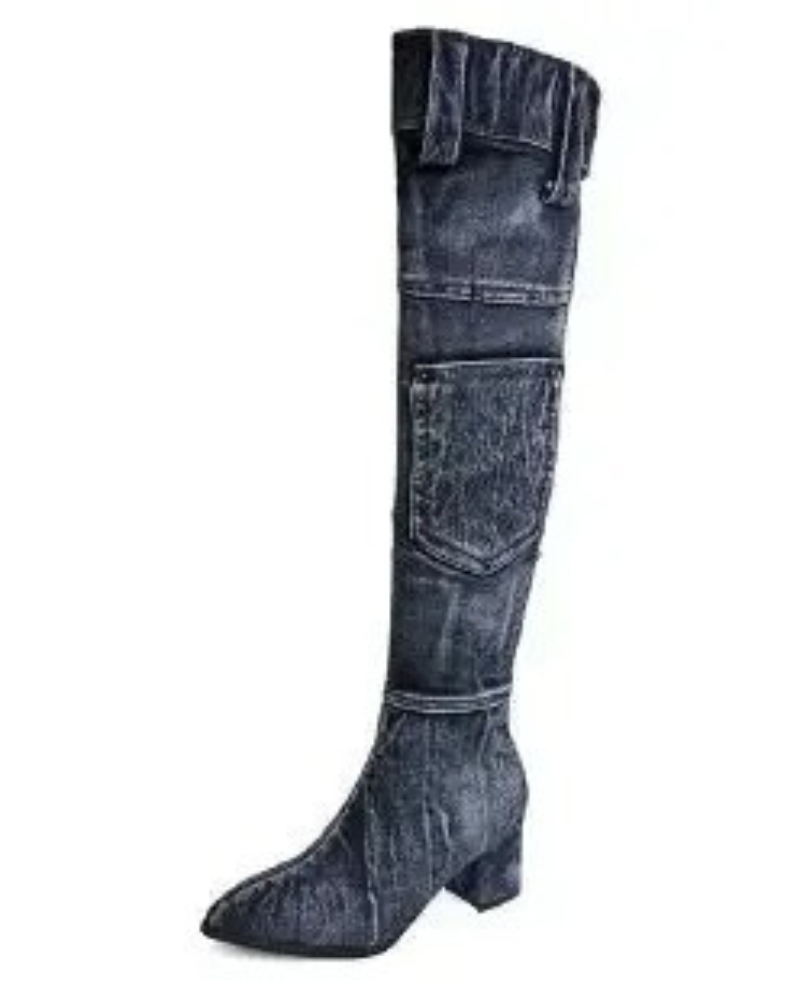 Knæhøje støvler i denim til kvinder - Veniva