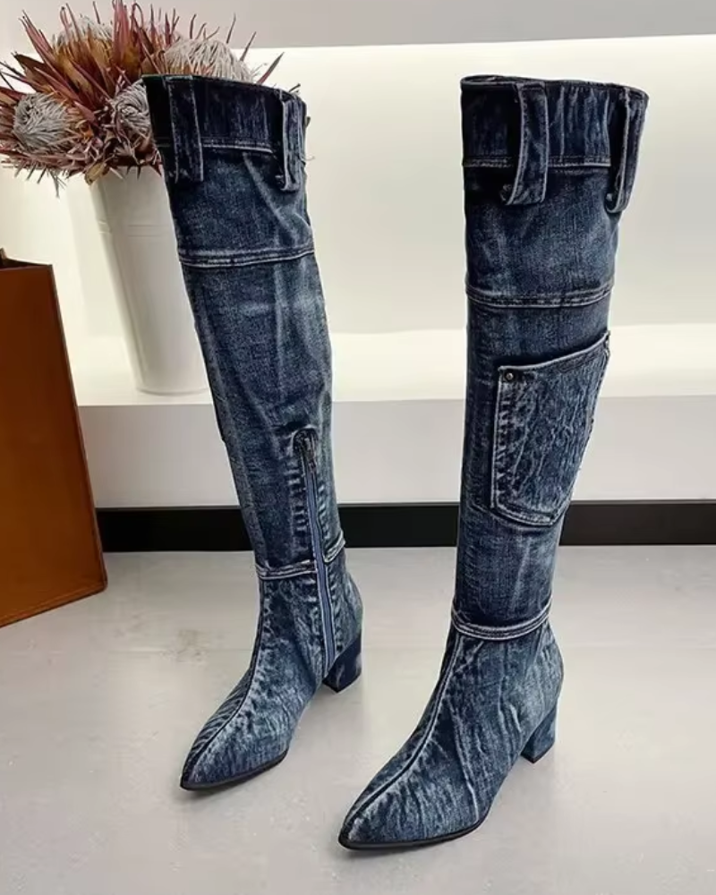Knæhøje støvler i denim til kvinder - Veniva