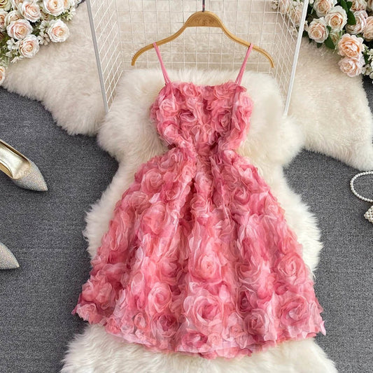 Chic damekjole med pink 3D-blomst - Juliette