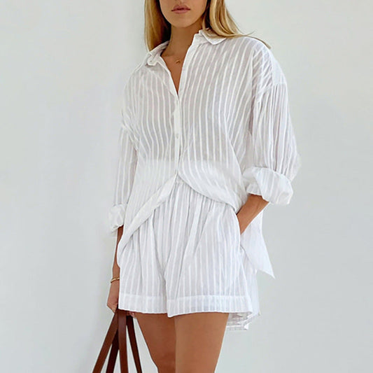 Kvinder Oversized Skjorte & Shorts Sæt - Dericka