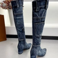 Knæhøje støvler i denim til kvinder - Veniva