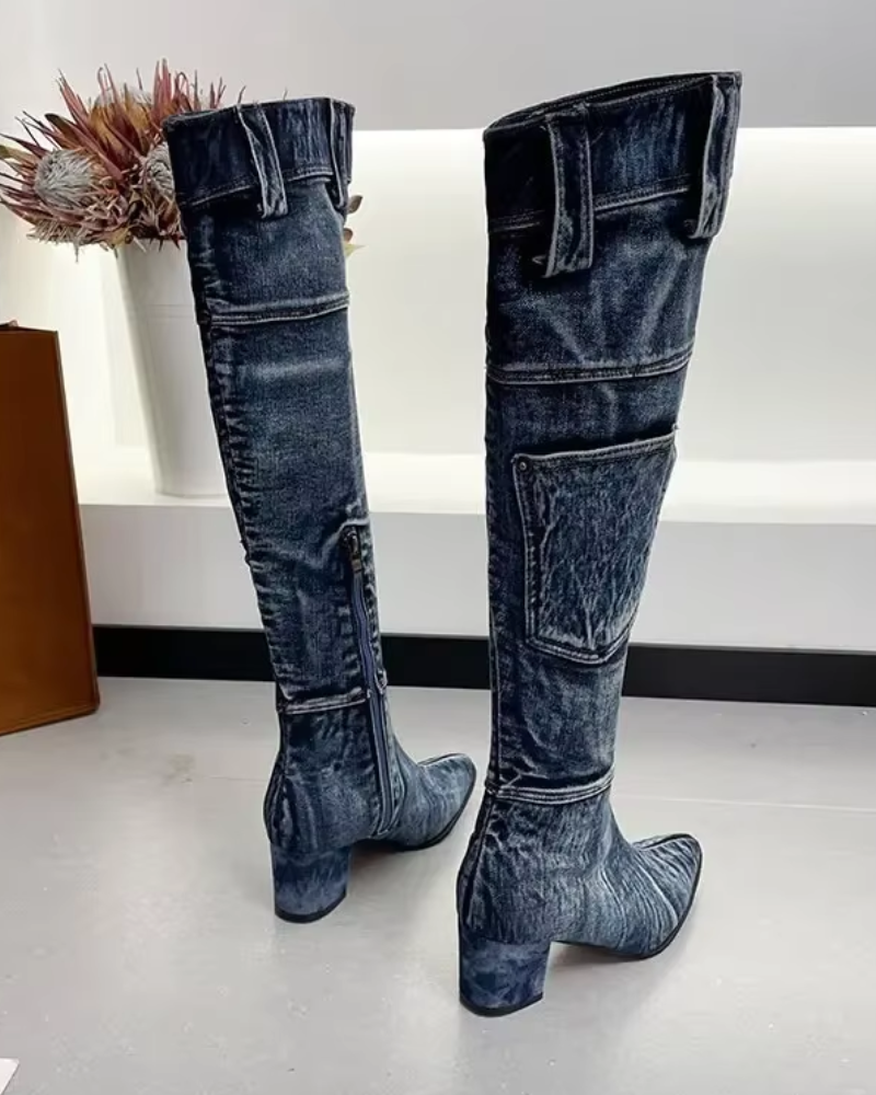 Knæhøje støvler i denim til kvinder - Veniva