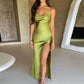 Rygløs Bodycon Satin Maxikjole til kvinder med snørebånd - Sylvie