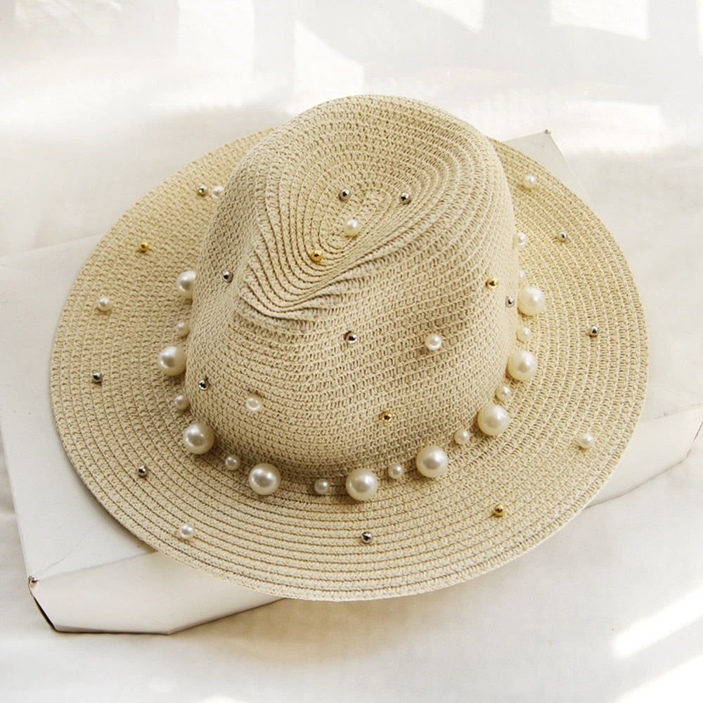 Elegant solhat med perledekorationer - Veradis