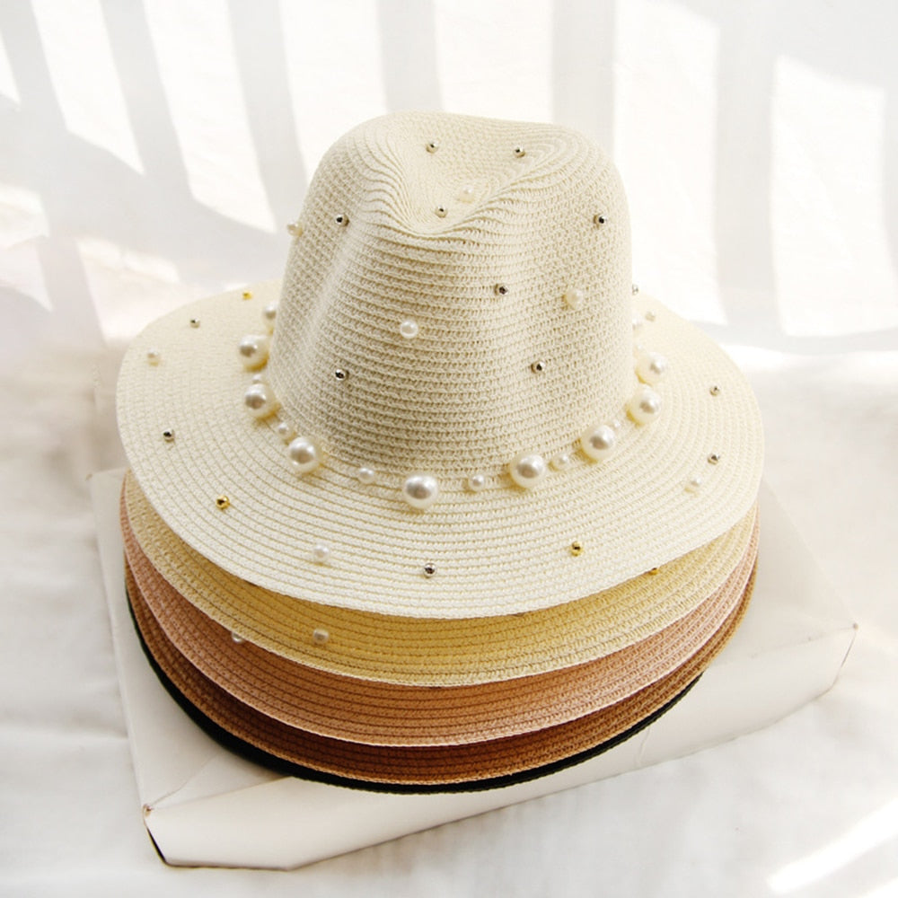 Elegant solhat med perledekorationer - Veradis