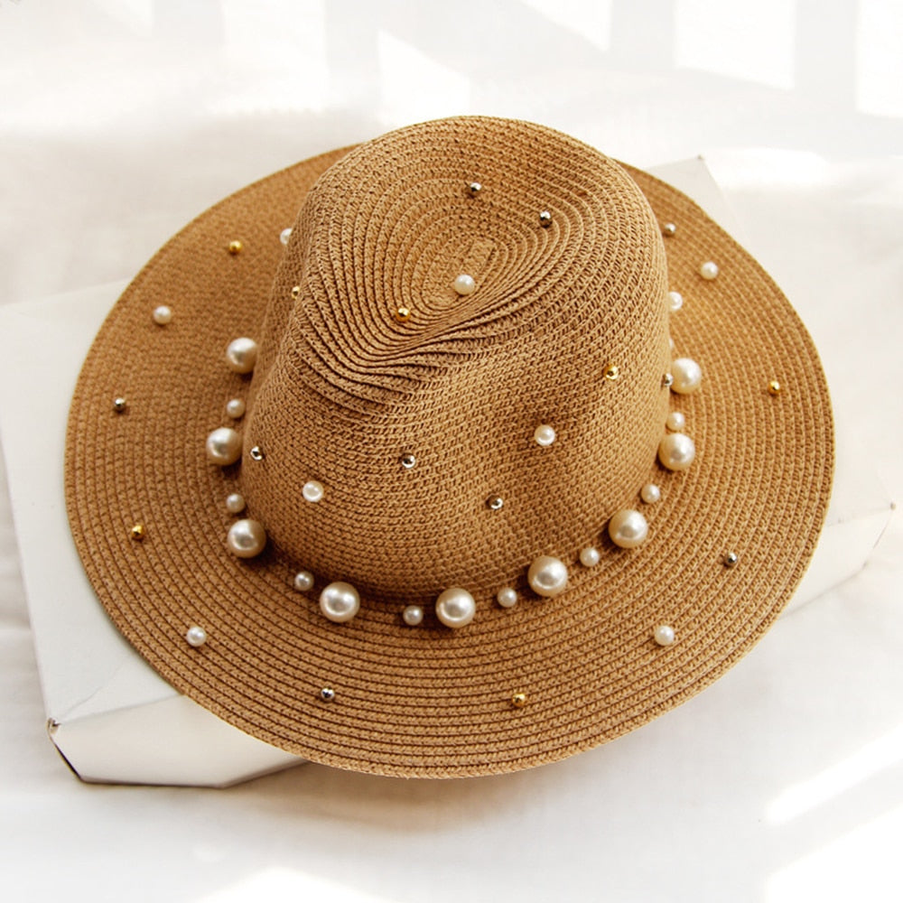 Elegant solhat med perledekorationer - Veradis