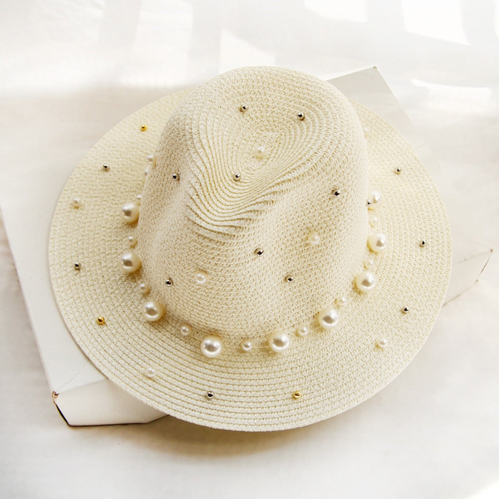 Elegant solhat med perledekorationer - Veradis