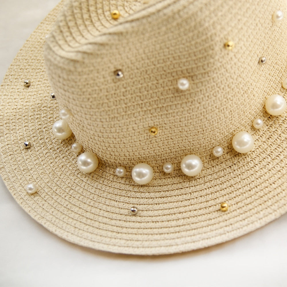 Elegant solhat med perledekorationer - Veradis