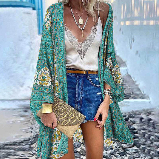 Maria - Dame cardigan i fuld længde Kimono Stil