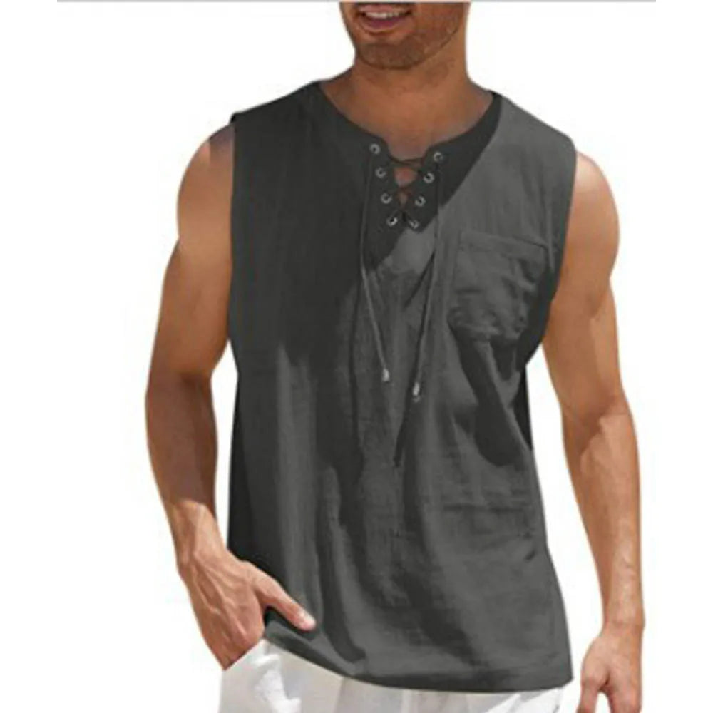 Herre Bomuld Linned Ærmeløs Tank Top - Phelps