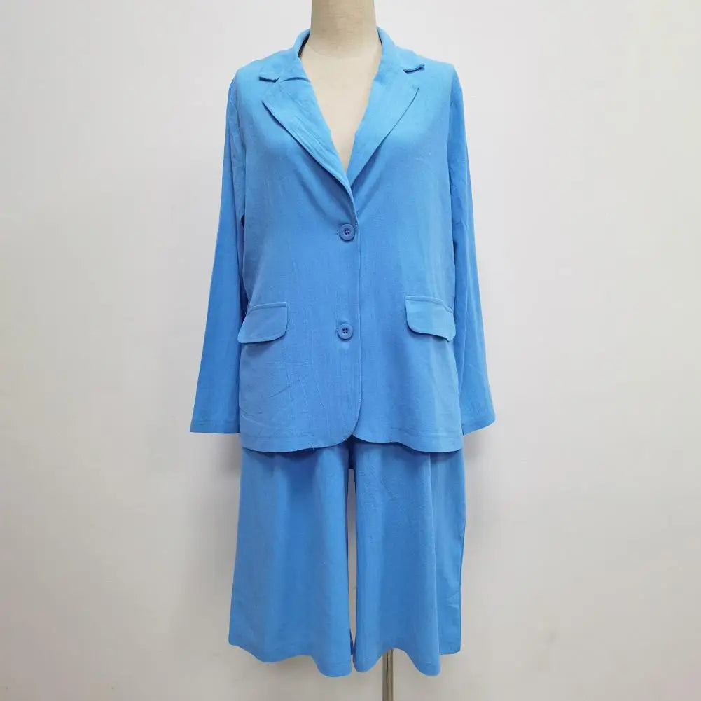 Bomuld-Hør Blazer & Shorts 2-delt Sæt - Tarina