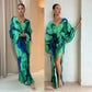 Gudrun - Elegant, Plisseret Lang Kjole Med Print