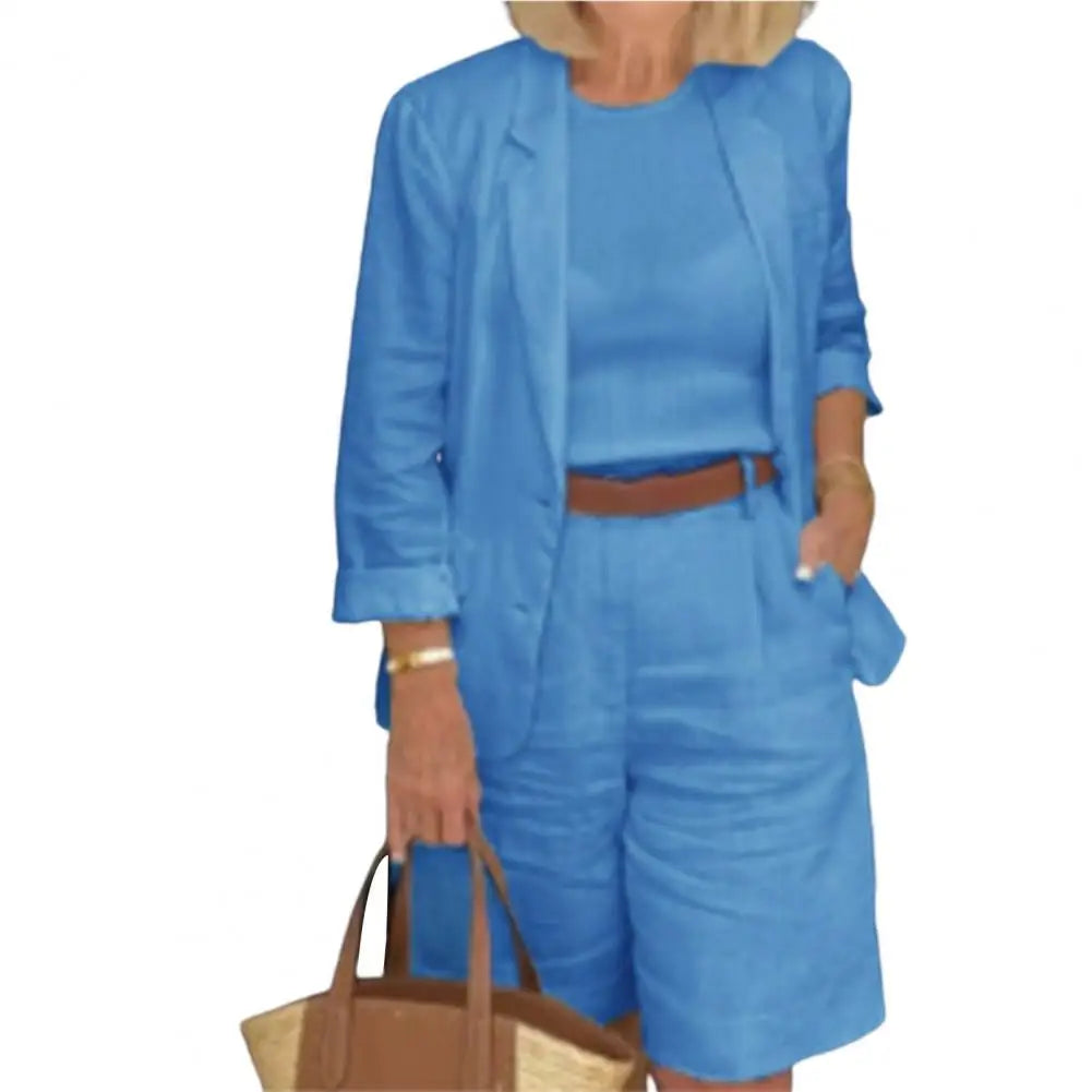 Bomuld-Hør Blazer & Shorts 2-delt Sæt - Tarina