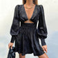 Flare-kjole i satin med print - Autumn