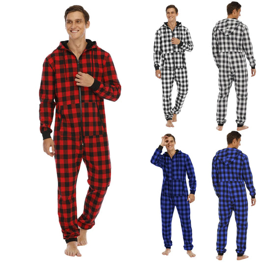 Mænd ét stykke ternet onesie pyjamas - Heron