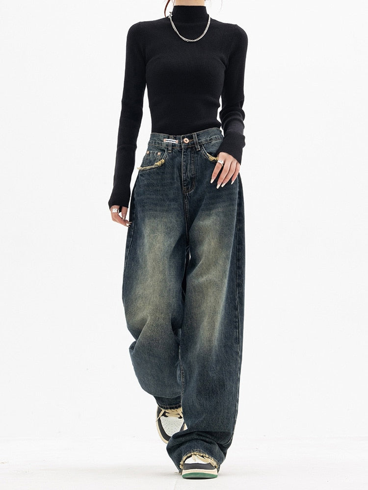 Vintage streetwear koreanske baggy jeans til damer - Liliana