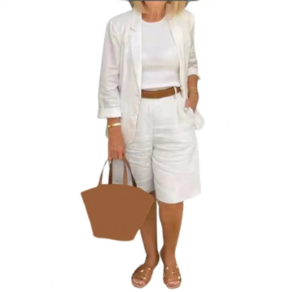 Bomuld-Hør Blazer & Shorts 2-delt Sæt - Tarina