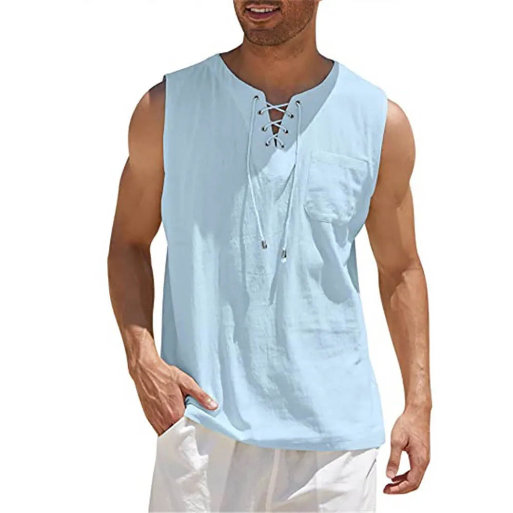 Herre Bomuld Linned Ærmeløs Tank Top - Phelps