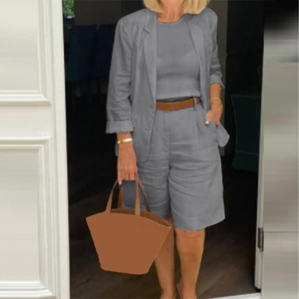 Bomuld-Hør Blazer & Shorts 2-delt Sæt - Tarina