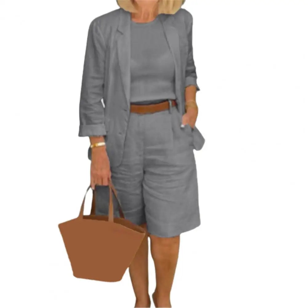 Bomuld-Hør Blazer & Shorts 2-delt Sæt - Tarina