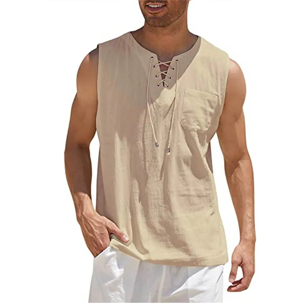 Herre Bomuld Linned Ærmeløs Tank Top - Phelps