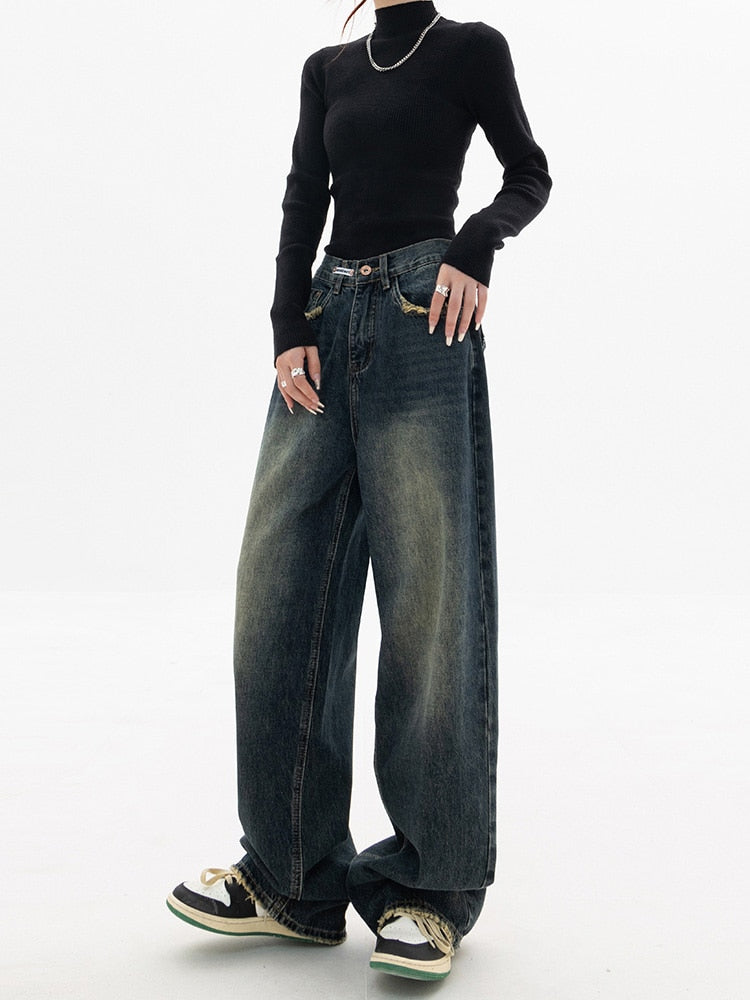 Vintage streetwear koreanske baggy jeans til damer - Liliana