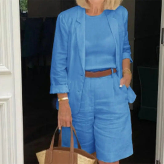 Bomuld-Hør Blazer & Shorts 2-delt Sæt - Tarina