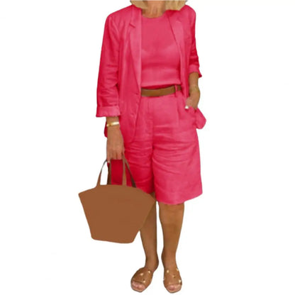 Bomuld-Hør Blazer & Shorts 2-delt Sæt - Tarina