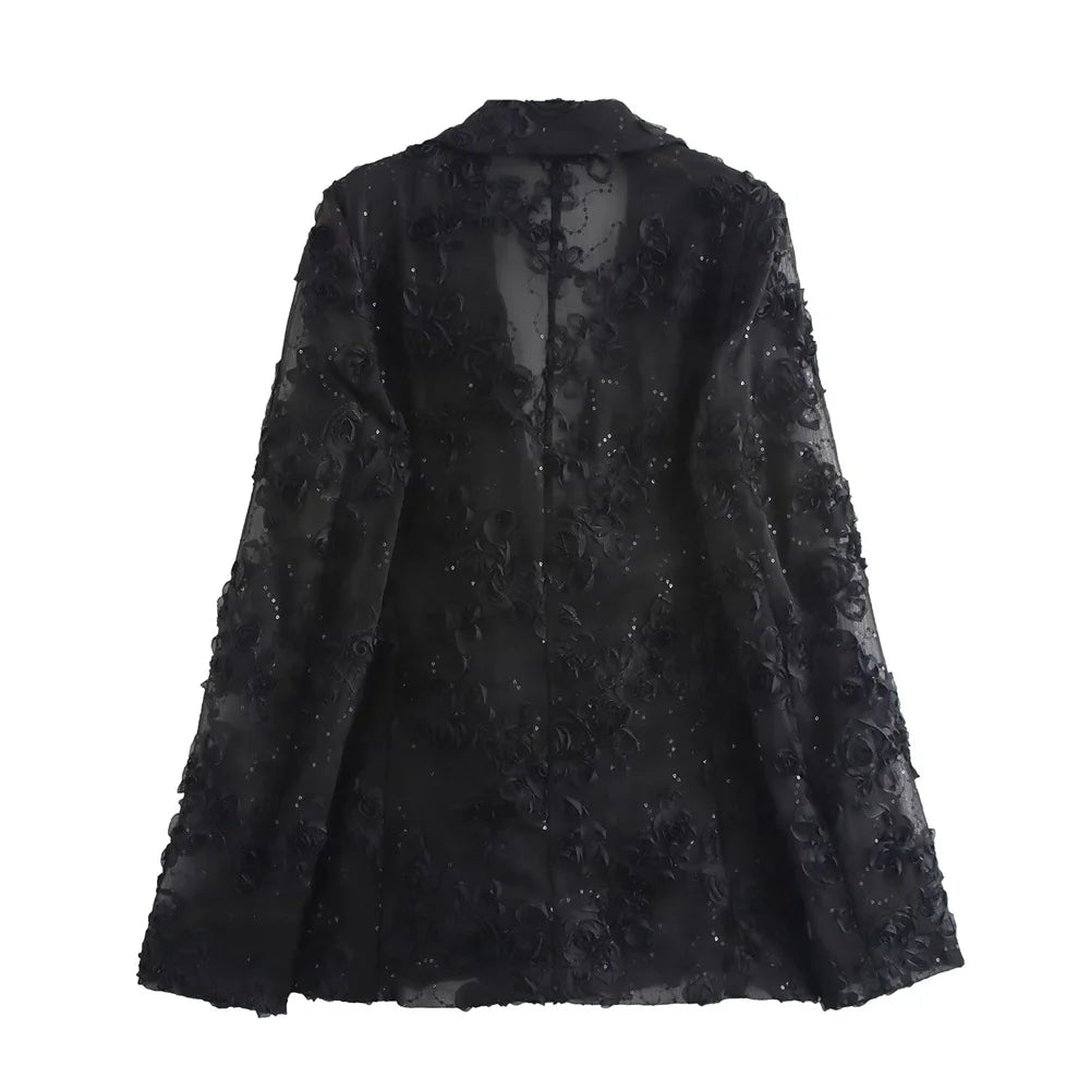 Kvinder Tekstureret Broderet Blazer & Bukser Sæt - Livana