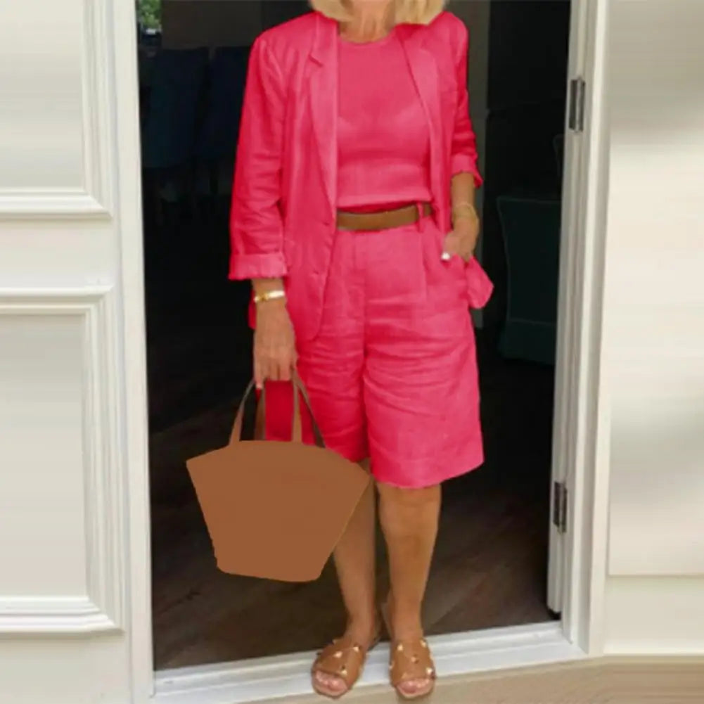 Bomuld-Hør Blazer & Shorts 2-delt Sæt - Tarina