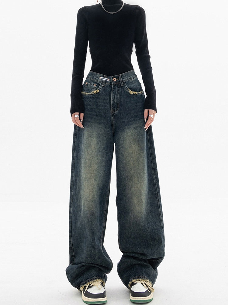 Vintage streetwear koreanske baggy jeans til damer - Liliana